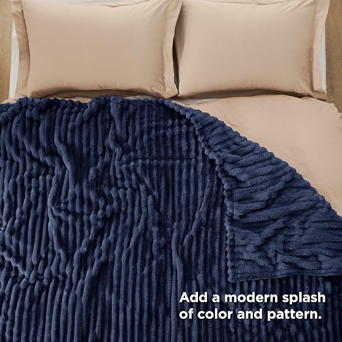 Bedsure GentleSoft Navy Fleece Blanket for Couch - Cozy Soft Blankets for Women, Cute Small Throws for Girls, 108x90 Inches
