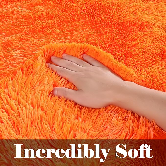 ONASAR Orange Rugs for Living Room Bedroom, 5x8 Fluffy Bedside Area Rug, Soft Plush Shaggy Indoor Floor Carpet for Nursery Kids Girls Boys Teen Dorm Home Office Decor Aesthetic