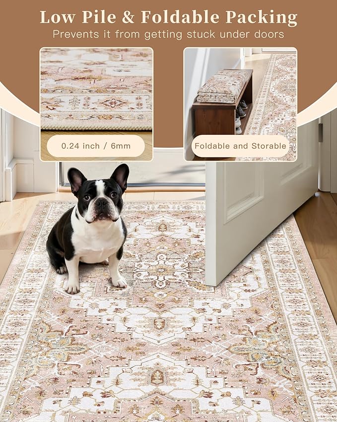 Madane Runner Rugs for Hallway 2x10 Long Washable Non-Slip Hallway Runner Rug Low-Pile Stair Kitchen Runner Soft Throw Carpet for Entrance Living Dining Laundry Room (Pink, 2 x 10)