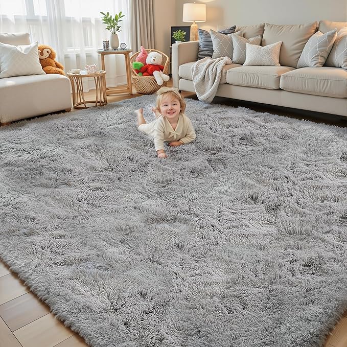 Rugs for Living Room 6x9, Alfombras para Salas Shag Large Plush Soft Area Rug, Shaggy Carpets for Bedroom, Kids Boys Girls Home Decor Aesthetic(Light Grey, 6x9 Feet)