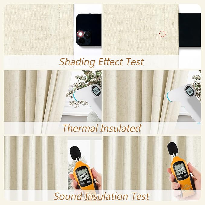 Guken 100% Blackout Curtains 63 Inch Length 2 Panels Set for Living Room Bedroom Back Tab Thermal Insulated Black Out Linen Drapes Room Darkening Window Curtains 63 Inches Long,Warm Beige