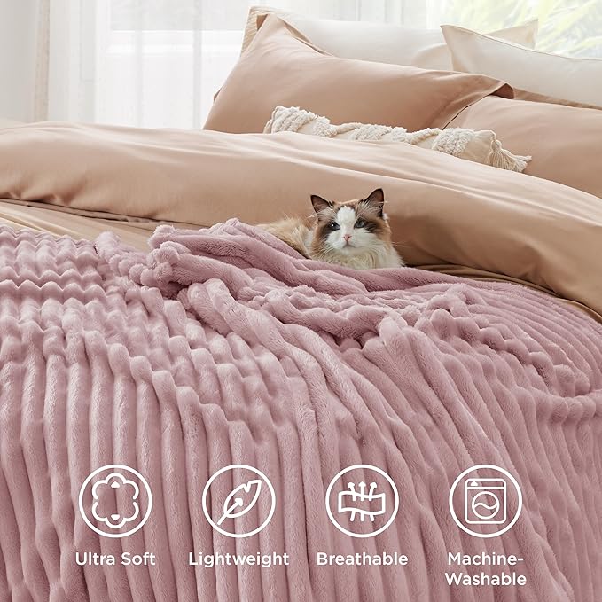 Bedsure GentleSoft Pink Fleece Blanket for Couch - Cozy Soft Blankets for Women, Cute Small Throws for Girls, 60x80 Inches