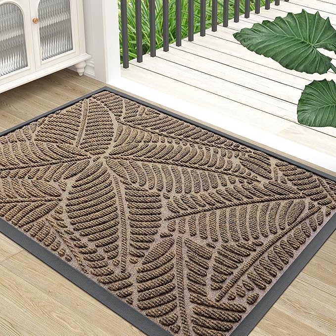 Colorxy Waterproof Doormat, Sturdy Natural Rubber Front Indoor Mat, Non Slip Low Profile Indoor Outdoor Door Mats, Stain and Fade Resistant Floor Mat, Easy Clean Patio Entrance Mat, 48''x32'', Brown