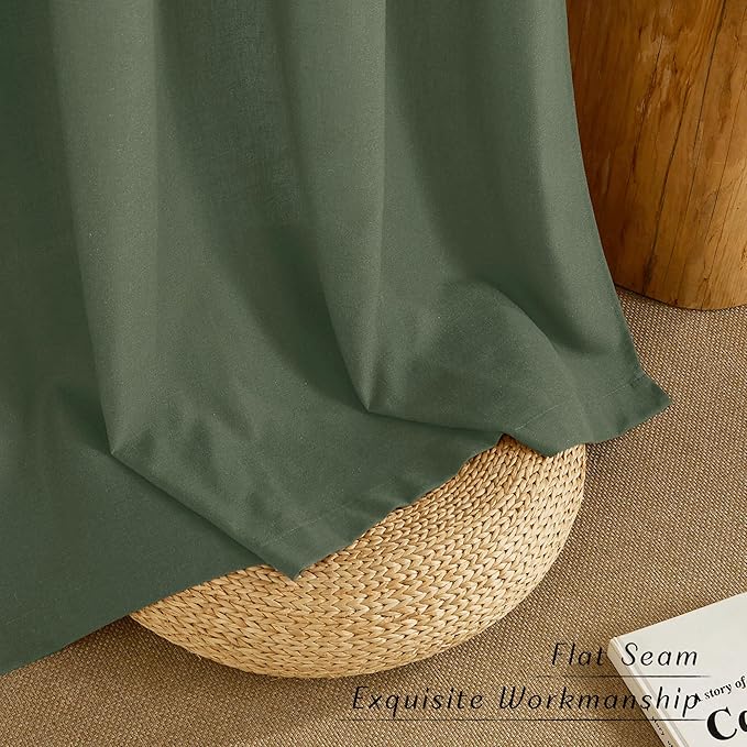 NICETOWN Forest Green Linen Curtains for Kitchen, Thick Flax Small Window Treatments Semi Sheer Privacy Assured with Light Through for Cafe/Bathroom, W55 x L84, 2 Panels