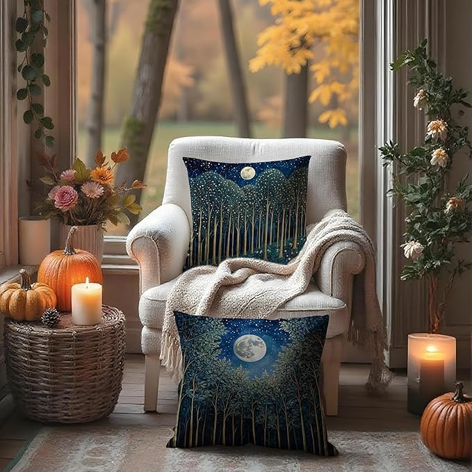 Vintage William Morris Moon Inspired Forest Green Decor Throw Pillow Covers 18x18 Set of 2,Rustic Botanical Nature Decorative Throw Pillow Covers for Home Bedroom Living Room