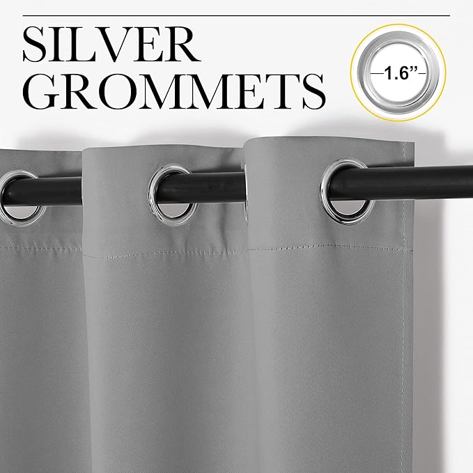 NICETOWN Silver Grey Thermal Insulated Grommet Blackout Curtains, Kids Window Drape Panel for Nursery, Privacy Short Curtains (2 Panels, W42 x L48 -Inch)