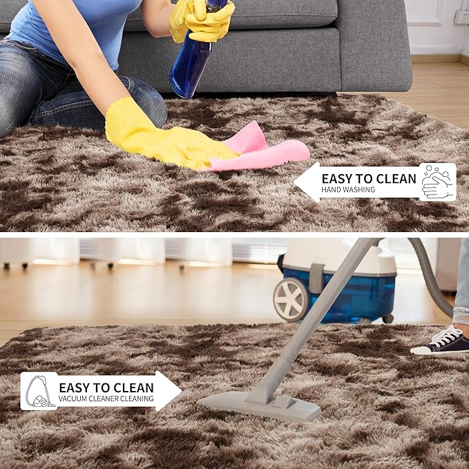 Tepook Soft Fluffy Rugs for Living Room, 5x8 Shaggy Area Rug for Bedroom, Modern Shag Rug Fuzzy Carpets for Kids, Plush Indoor Nursery Home Decor Rug with Non-Slip Bottom, Tie-Dyed Coffee