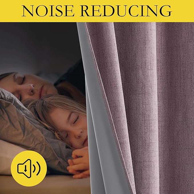 NICETOWN Chaise Mauve Vintage Linen 100% Blackout Curtains for Living Room, Thermal Insulated Curtains 84" Long, Noise Reducing Window Treatment Drapes for Hall Room, 42" Wide Per Panel, Set of 2