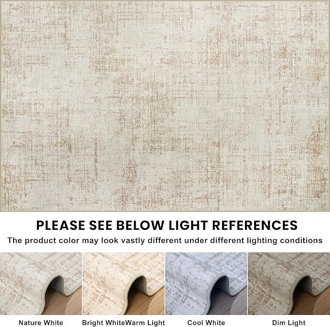 5x7 Area Rugs for Living Room Washable Rug: Anti-Skid Abstract Modern Living Room Rug Soft Thin Carpets Indoor Floor Non-Shedding Carpet for Bedroom Dining Farmhouse Nursery Beige White