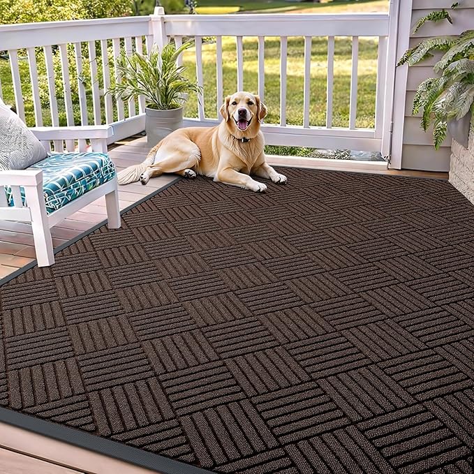 OLANLY Front Door Mat Outside Entrance 71x47, Absorbent, Heavy Duty Sturdy Natural Rubber Doormat Indoor Outdoor, Stain and Fade Resistant, Non-Slip Low Profile Floor Mat for Entryway, Brown Diamond