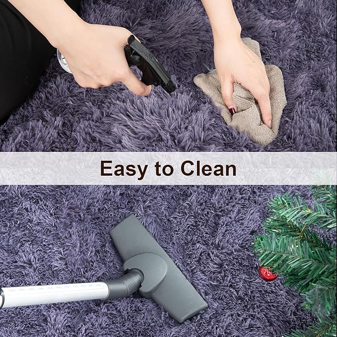 TWINNIS Super Soft Shaggy Rugs Fluffy Carpets 4x5.9 Feet, Indoor Modern Plush Area Rugs for Living Room Bedroom Kids Room Nursery Home Decor, Upgrade Anti-Skid Fuzzy Rug, Grey Purple
