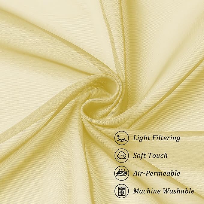 Chyhomenyc Mustard Yellow Short Sheer Curtains 24 inch Length, Light Filtering Half Window Curtians for Kitchen, Elegant Small Curtain for Basement Bathroom Cabinet, 42Wx24L inches, 2 Panels