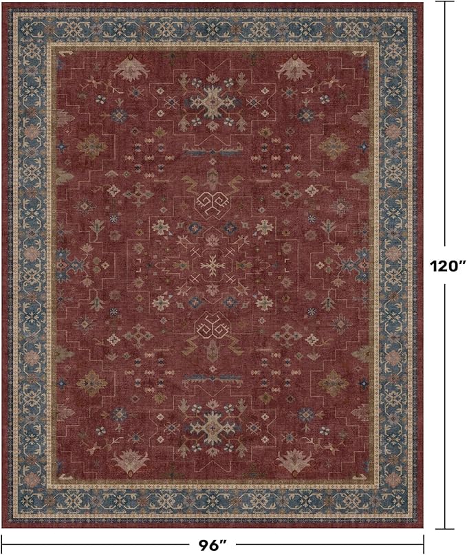 Hazo Haus Oriental 8x10 Large Area Rugs for Living Room - Burgundy Rug for Bedroom Under Bed, Dining Room Under Kitchen Table, Washable Soft Non Slip Unique Indoor Décor