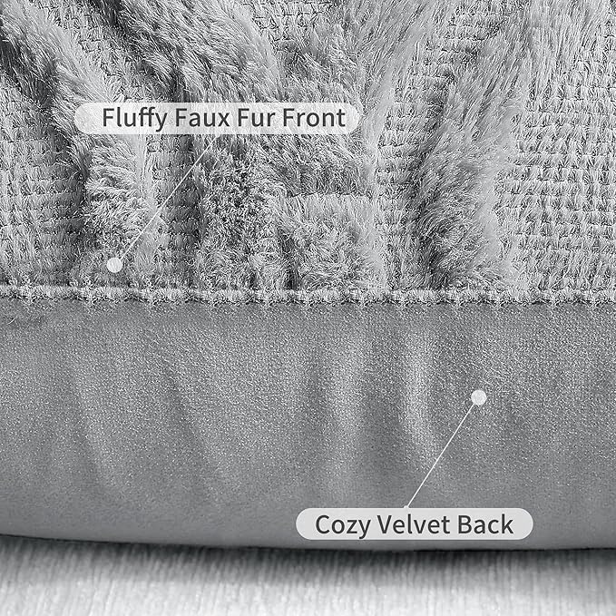 decorUhome Throw Pillow Covers 20x20 Inch Set of 2, Soft Plush Faux Wool Grey Solid Couch Pillow Covers, Accent Farmhouse Neutral Square Pillow Cases for Sofa Bed Living Room