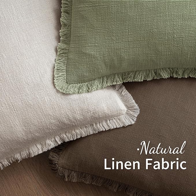 MIULEE Decorative Throw Pillow Covers Neutral Linen Fringe Throw Pillows Set of 2 Chocolate Brown Boho Farmhouse Cushion Covers with Tassels for Couch Sofa Bed Living Room Spring Decor 20x20 Inch