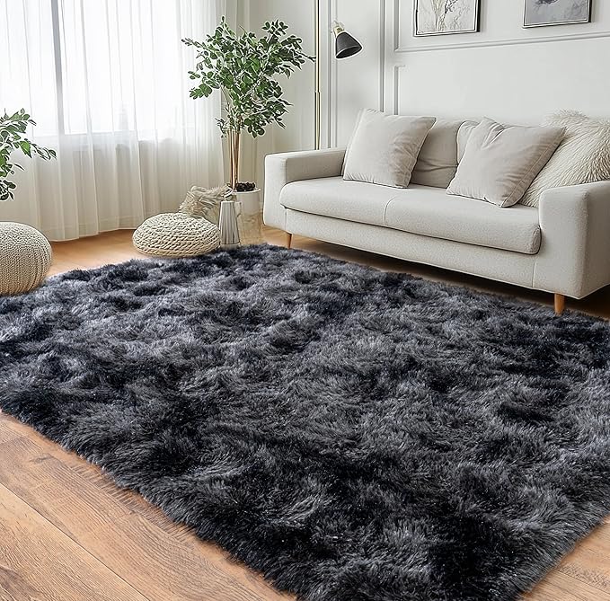 Pionblank Super Fluffy Area Rug for Living Room 5x7 Feet, Modern Indoor Shaggy Carpet, Soft Plush Non Slip Rugs for Bedroom Kids Room Cloakroom Home Decor, Dark Grey