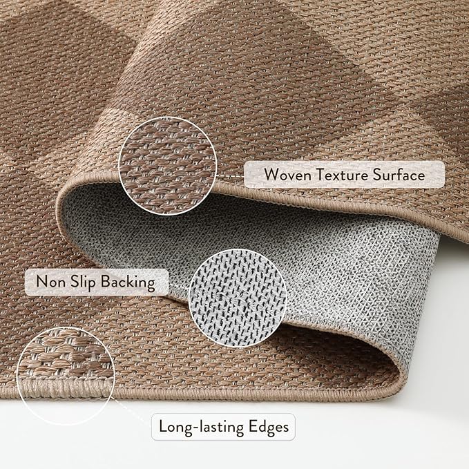 Lahome Colette Checkered Easy Jute Rug, 9x12 Washable Dining Room Rug Indoor Outdoor Carpet, Farmhouse Neutral Non Slip Non Shedding Stain Resistance Floor Carpet for Patio Living Room Office