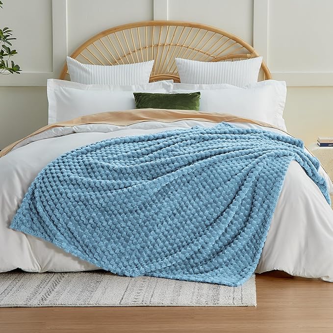 EXQ Home Fleece Blanket Twin Size for Couch or Bed - 3D Imitation Turtle Shell Jacquard Decorative Blankets - Cozy Soft Lightweight Fuzzy Flannel Blanket Suitable for All Seasons(60"×80",Blue)