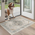 Madane Washable Area Rug 2x3, Small Entryway Rug Non-Slip Vintage Door Mat Indoor Entrance, Low Pile Floor Carpet for Inside Front Door Bedroom Kitchen Entry Laundry (2'x3', Light Taupe Brown)