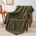 EXQ Home Fleece Throw Blanket for Couch or Bed - 3D Waffle Patchwork Pattern Jacquard Decorative Blankets - Cozy Soft Lightweight Fuzzy Flannel Blanket Suitable for All Seasons(50"×60", Moss Green)