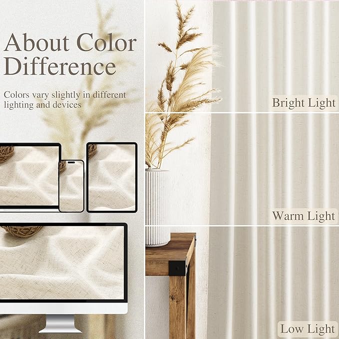 Nanspring Warm Beige Linen Curtains 84 Inch Length 2 Panels Set for Living Room Rod Pocket Back Tab Light Filtering Window Drapes for Bedroom Dining Room Protect Privacy Modern Farmhouse Decor 52x84