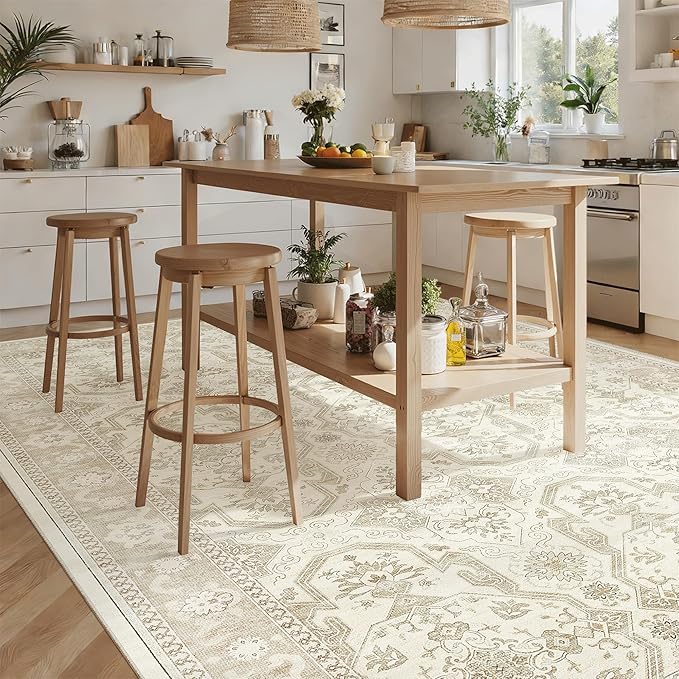 Soalmost 8x10 Area Rugs, Washable Rugs, Large Stain Resistant Beige Area Rug for Living Room Bedroom Dining Room, Vintage Farmhouse Rug