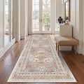3x12 Runner Rug for Hallway, Non-Slip Long Bathroom Rugs Runner for Kitchen, Living Room, Bedroom, Soft Vintage Washable Rug for Entryway, Thin Floor Mat for Dining Room(Orange,3'x12')