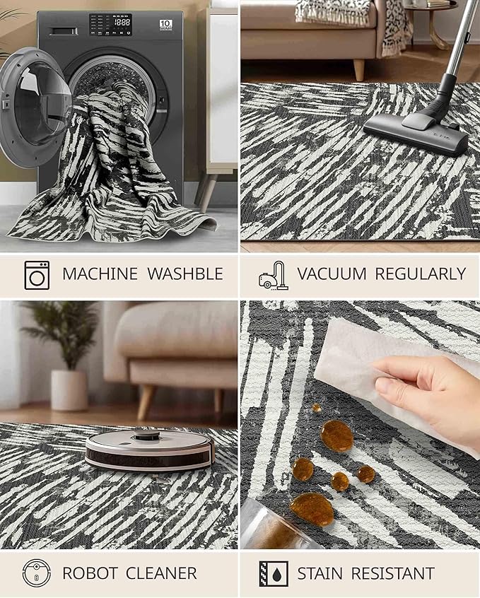 Latte&Fog 8x10 Area Rugs for Living Room, Large Modern Abstract Washable Rug, Boho Non Slip Low Pile Carpet for Indoor Bedroom Dining Room, Office, Dorm, Classroom, Farmhouse and Kids Room