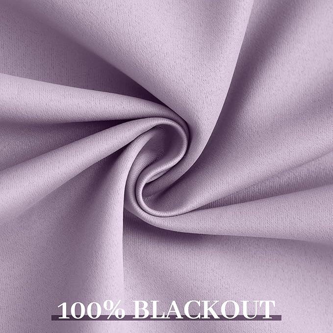 Yakamok Lilac 100% Blackout Curtains 96 Inches Long with 2 Thick Layers-Light Purple Room Darkening Thermal Insulated Window Curtain Set of 2 Panels for Bedroom Living Room 52x96 Inches,Lavender