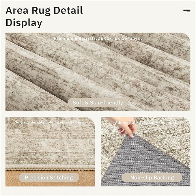 4x12 Wide Hallway Runners: Washable 12ft Runner Rug for Entryway Living Room Soft Vintage Non Slip Carpet Runner for Kitchen Dining Room Nursery Bedroom (Brown, 4x12ft)