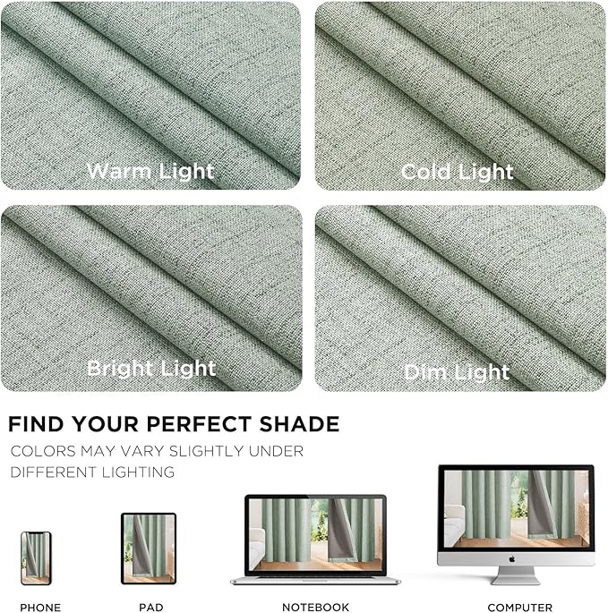 Joydeco Blackout Curtains for Bedroom - 72 Inch Long 100% Light Blocking 2 Panels Sage Green Drapes, Thermal Insulated Room Darkening Curtains, Linen Textured for Living Room, Rod Pocket & Back Tabs