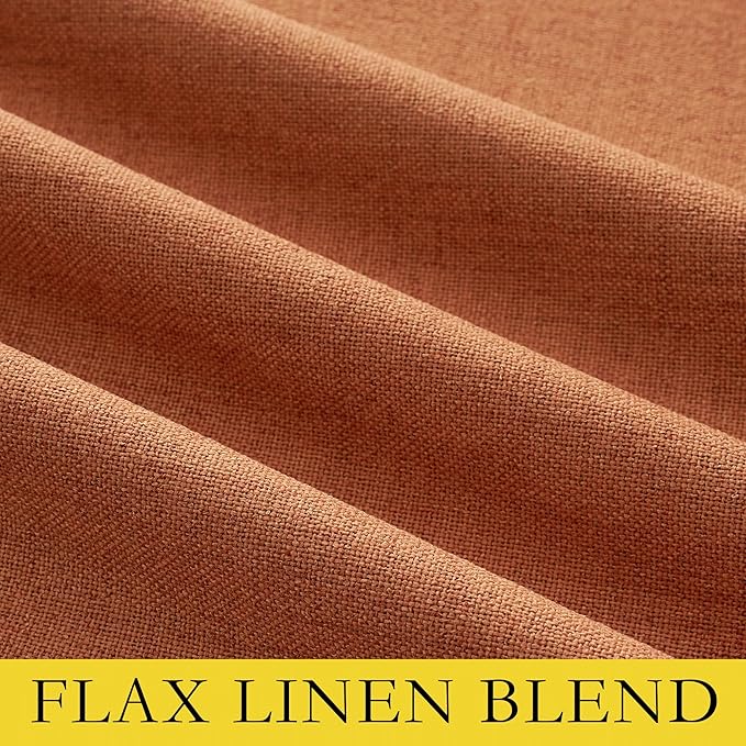 NICETOWN 100% Absolutely Blackout Linen Curtains with Thermal Insulated Liner, Terracotta, 52" Wide, 2 Panels, 95 inches Long Drapes, Grommet Retro Linen Curtains Vertical Drapes Privacy for Bedroom