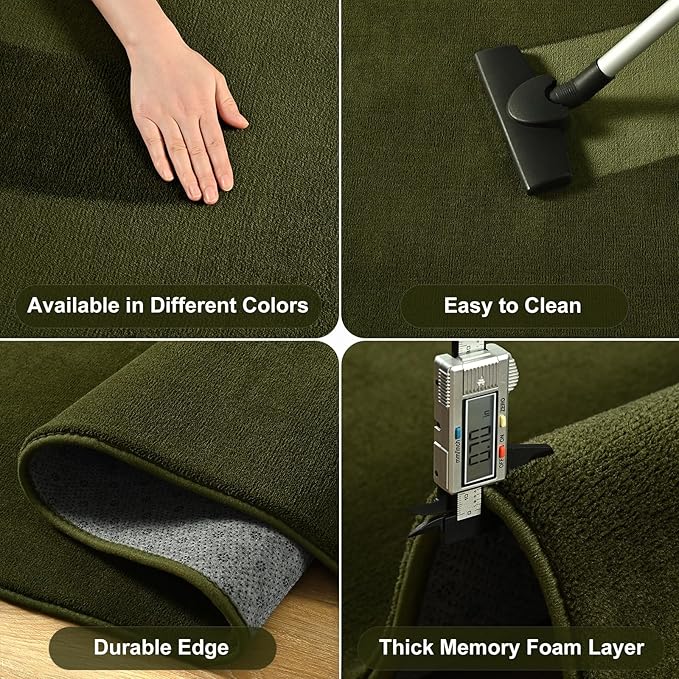Amearea Large Modern Area Rugs for Bedroom Living Room, 6x9 Feet Olive Green Thickened Memory Foam Rug, Fluffy Indoor Washable Rugs Non Slip Minimalist Carpet for Boys Girls Dorm Nursery Room Decor