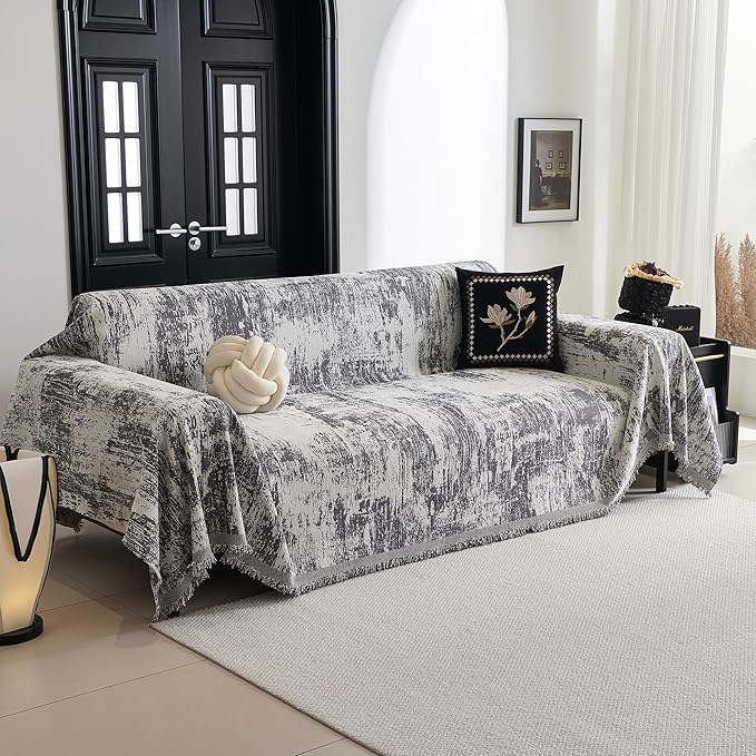 MYSKY HOME Couch Cover for Sectional Sofa Set Abstract Geometric Furniture Sofa Cover Washable for Dog Cat Pet Couch Cover 3 Seat Sofa Chenille Couch Protector Multi Use Couch Covers Blanket,91" X150"