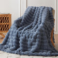 COOVA Faux Fur Throw Blanket for Couch, Cozy Soft and Fuzzy Plush Rabbit Fur Bubble Blanket for Sofa Bedroom Living Room, 60x80 Inches Cationic Dark Blue