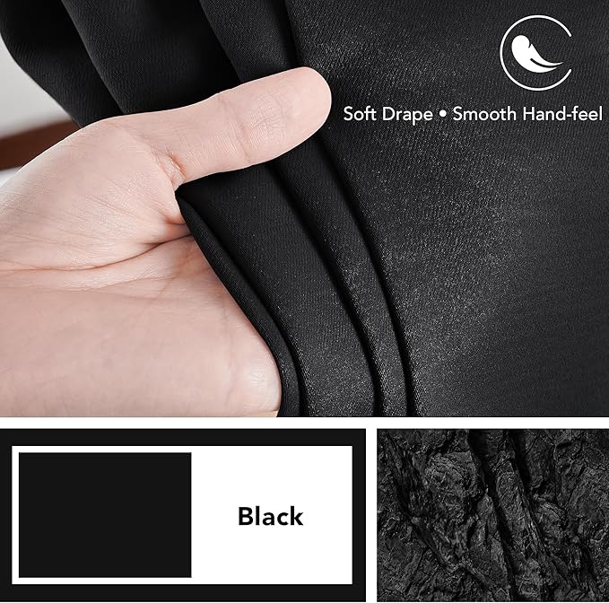 Deconovo Blackout Curtains, Thermal Insulated, W38 x L45 2 Panels, Back Tab, Machine Washable, Room-Darkening Drapes for Bedroom/Living Room Black
