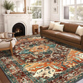 Yamaziot 8x10 Large Area Rug, Non-Slip Washable Boho Vintage Living Room Bedroom Rug with Rubber Backing, Low Pile Faux Wool Soft Distressed Rug Floor Carpet for Living Room, Bedroom