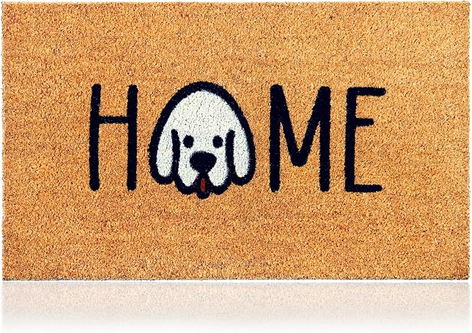 Home Dog - 17"x29" - Coir Door Mat with Heavy Duty Backing - Welcome Mats for Entryway, Porch - Anti-Slip PVC & Coconut Fiber Surface - Natural Home Accessories, Minimalist Original Design