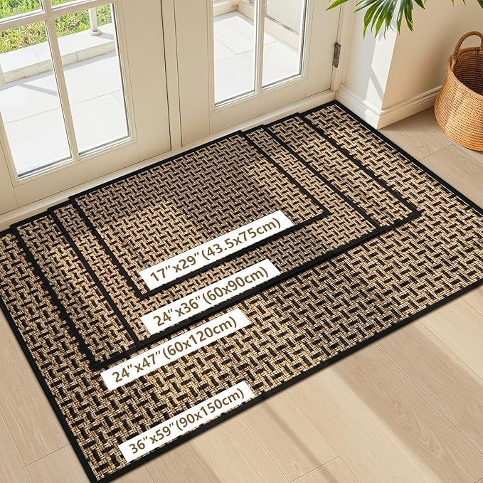 LEKEEPGO Door Mat Indoor Entrance 24"x47", Absorbent Indoor Door Mat Large, Non Slip Rubber Backing Inside Door Mats, Washable Floor Mat, Low-Profile Doormat for Front Door, Entryway, Entrance, Black