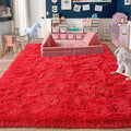 Rugs for Living Room 9x12, Soft Shaggy Modern Shag Area Rug for Bedroom, Upgrade Non-Slip Plush Fluffy Carpet for Kids Boys Girls Room Home Decor Aesthetic, Red