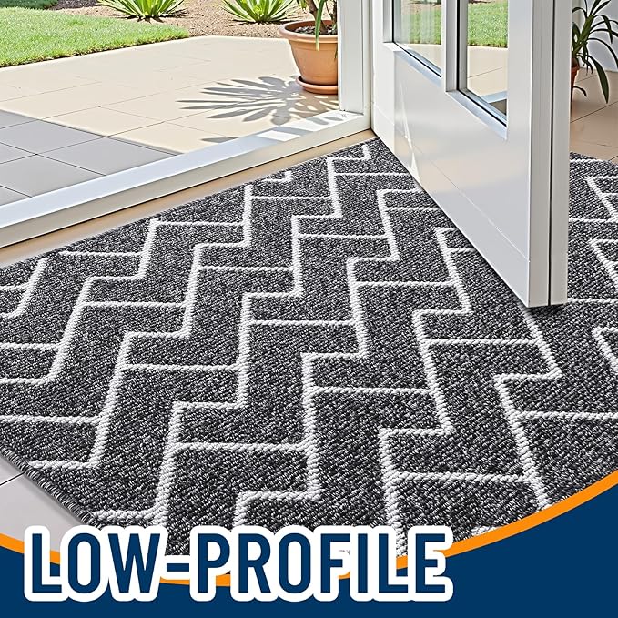 OLANLY Front Door Mat, Non-Slip Rubber Backing, Dirt Resistant and Absorbent, Washable, Easy to Clean Low-Profile Indoor Doormat for Back Door, Entryway, Inside Entrance, 32x20, Black