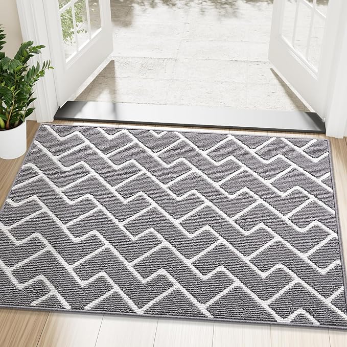 OLANLY Front Door Mat, Non-Slip Rubber Backing, Dirt Resistant and Absorbent, Washable, Easy to Clean Low-Profile Indoor Doormat for Back Door, Entryway, Inside Entrance, 48x32, Grey
