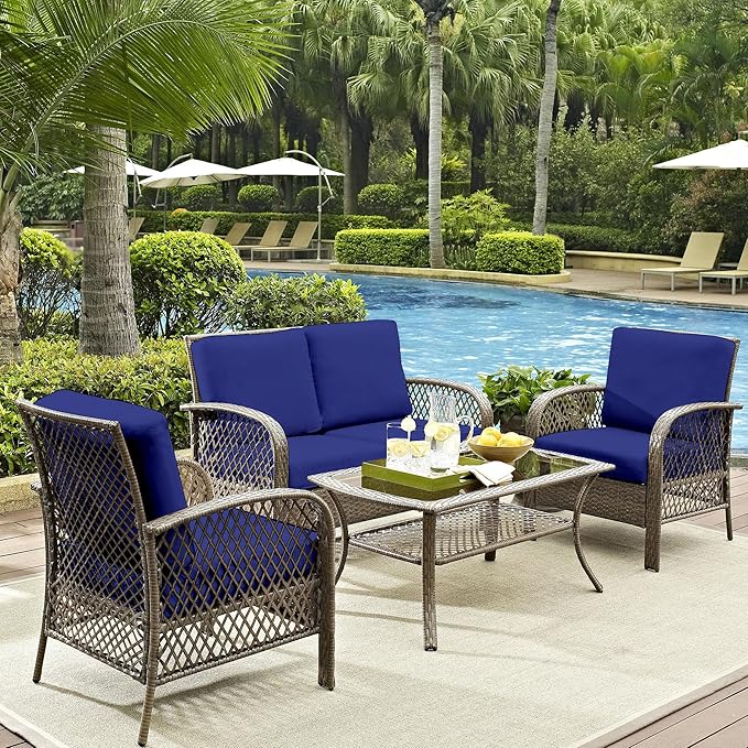 12Pcs Outdoor Cushion Covers, Patio Cushion Covers,Stretch Elastic Slipcovers, Replacement Washable & Reusable Furniture Protector for Patio Couch (Lake Blue,Cover Only)