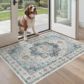 Madane Washable Entry Rug 3x4, Area Rugs for Entryway Kitchen Bathroom Door Mat Indoor Entrance, Vintage Floral Print Office Runner with Non Slip Rubber Backing, Blue