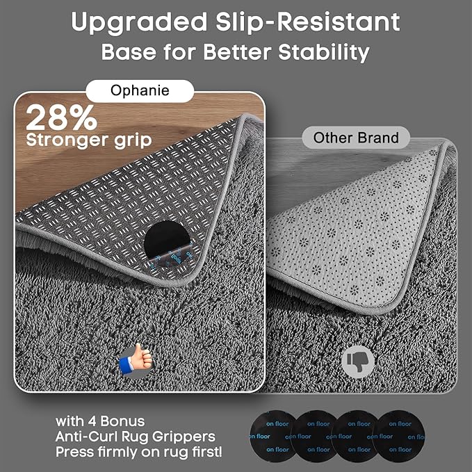 Ophanie Runner Rug for Hallway, 2x6 Upgrade Non-Slip Fluffy Soft Bedside Rugs, Bedroom Living Room Grey Shaggy Gray Carpet for Kids Girls Boys Dorm Nursery Home Decor Aesthetic