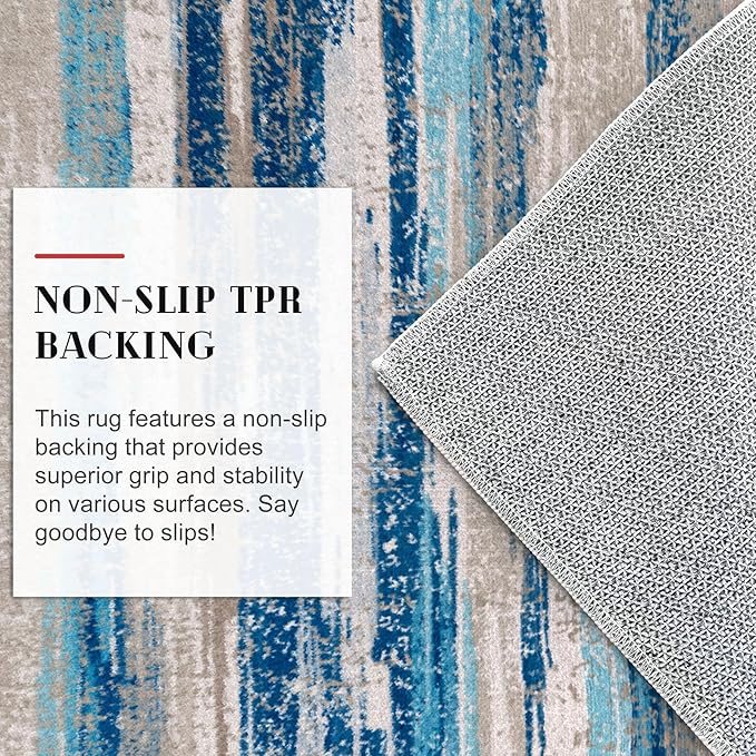 Lansny Modern Abstract Runner Rug 3x16, Blue Washable Long Kitchen Runner Non-Slip Soft Hallway Rug Runner Ultra Thin Print Faux Wool Carpet for Entryway Bedroom Laundry Room Indoor Home Decor