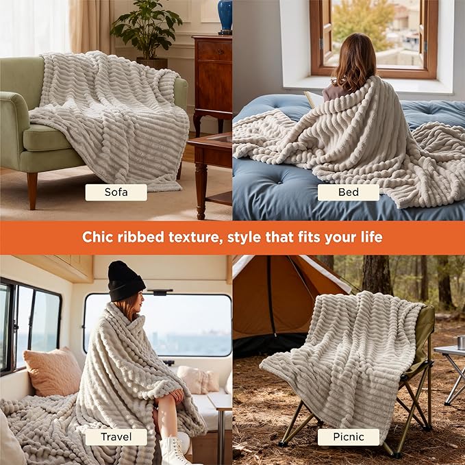 Bedsure GentleSoft Twin XL Blanket for Couch - Cozy Soft Blankets for Women, Cute Small Fleece Throws for Girls, Beige, 66x90 Inches