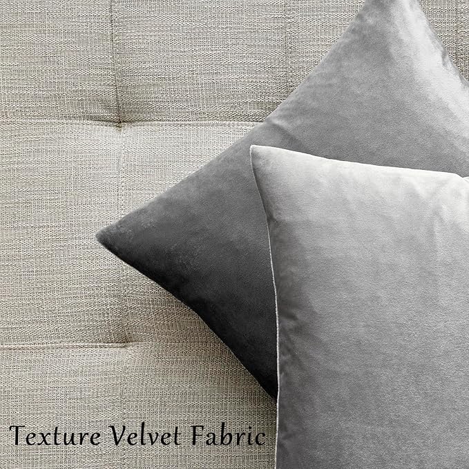 GIGIZAZA Pillow Covers 22x22 Silver Grey Set of 2 Velvet Square Throw Pillow Covers Modern Decorative Pillows for Living Room Couch Luxury Big Pillow Cases