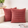 Pack of 2 Corduroy Decorative Throw Pillow Covers 16x16 Inch Soft Striped Pillow Covers Modern Farmhouse Home Decor for Sofa Living Room Couch Bed（Cranberry Red）