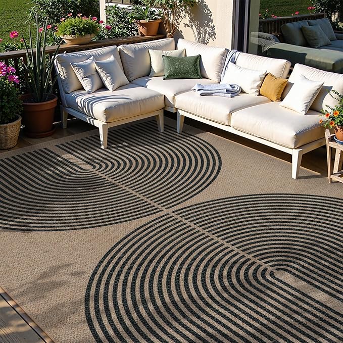 Lahome Enfys Modern Rainbow Easy Jute Carpet, 8x10 Living Room Rugs Indoor Outdoor Patio Dining Room Rug, Contemporary Farmhouse Non Slip Non Shedding Carpet for Deck Backyard